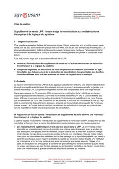  Prise de position «Supplément de rente LPP: l’usam exige la renonciation aux redistributions étrangères à la logique du système»