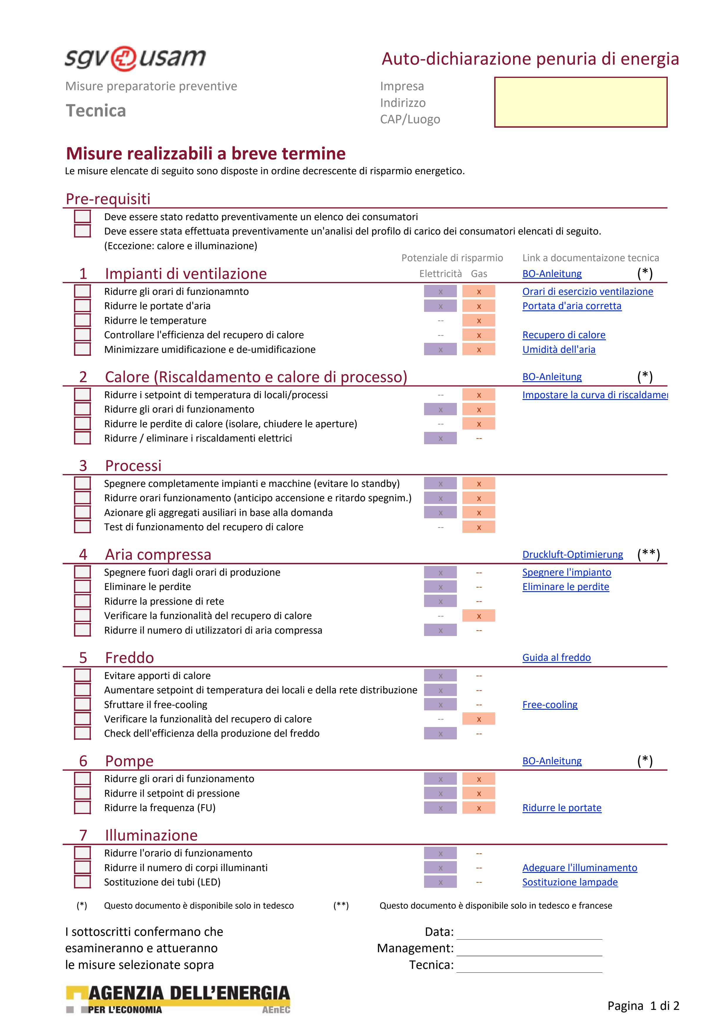  Auto-dichiarazione penuria di energia - Tecnica