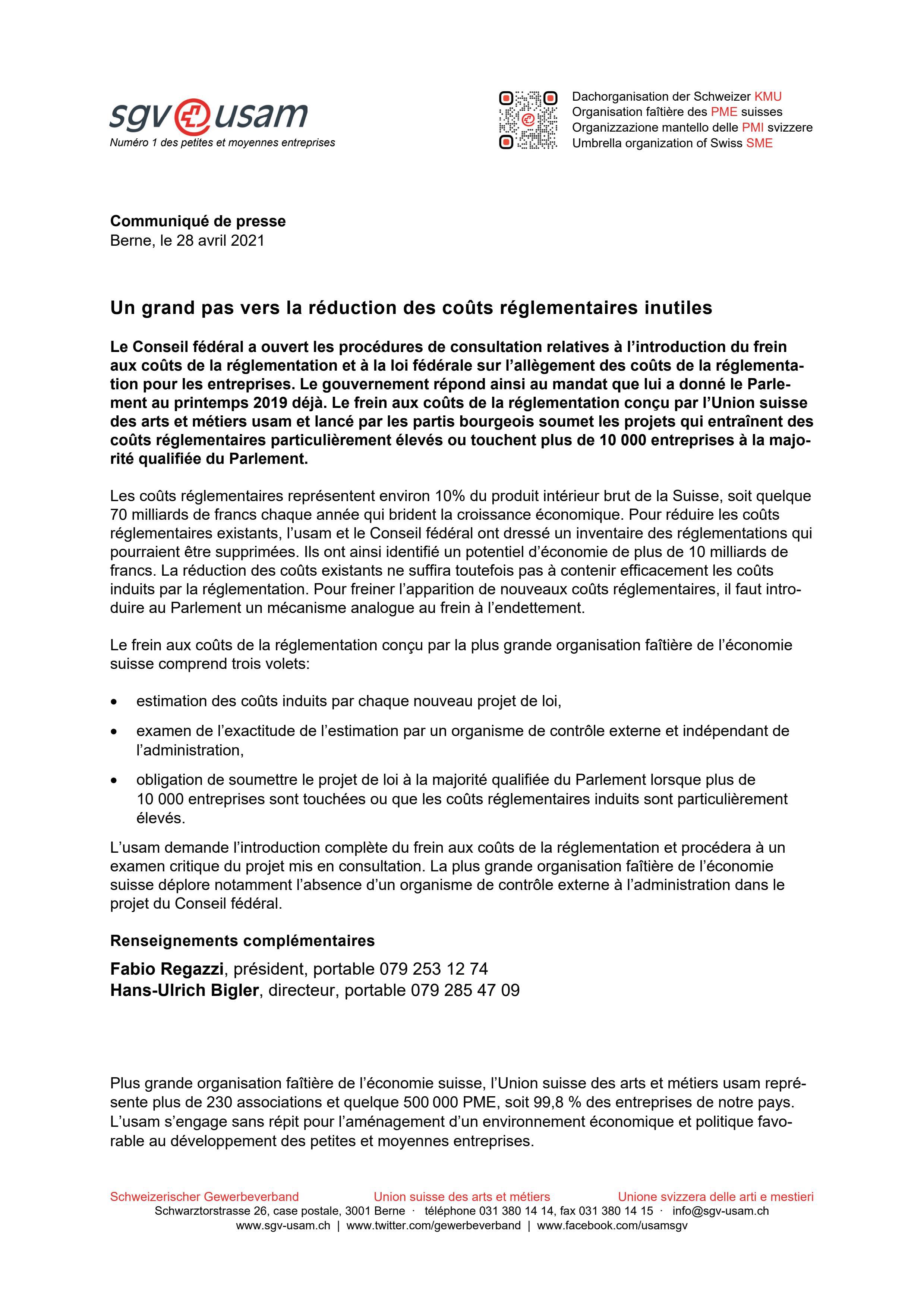 Un grand pas vers la réduction des coûts réglementaires inutiles