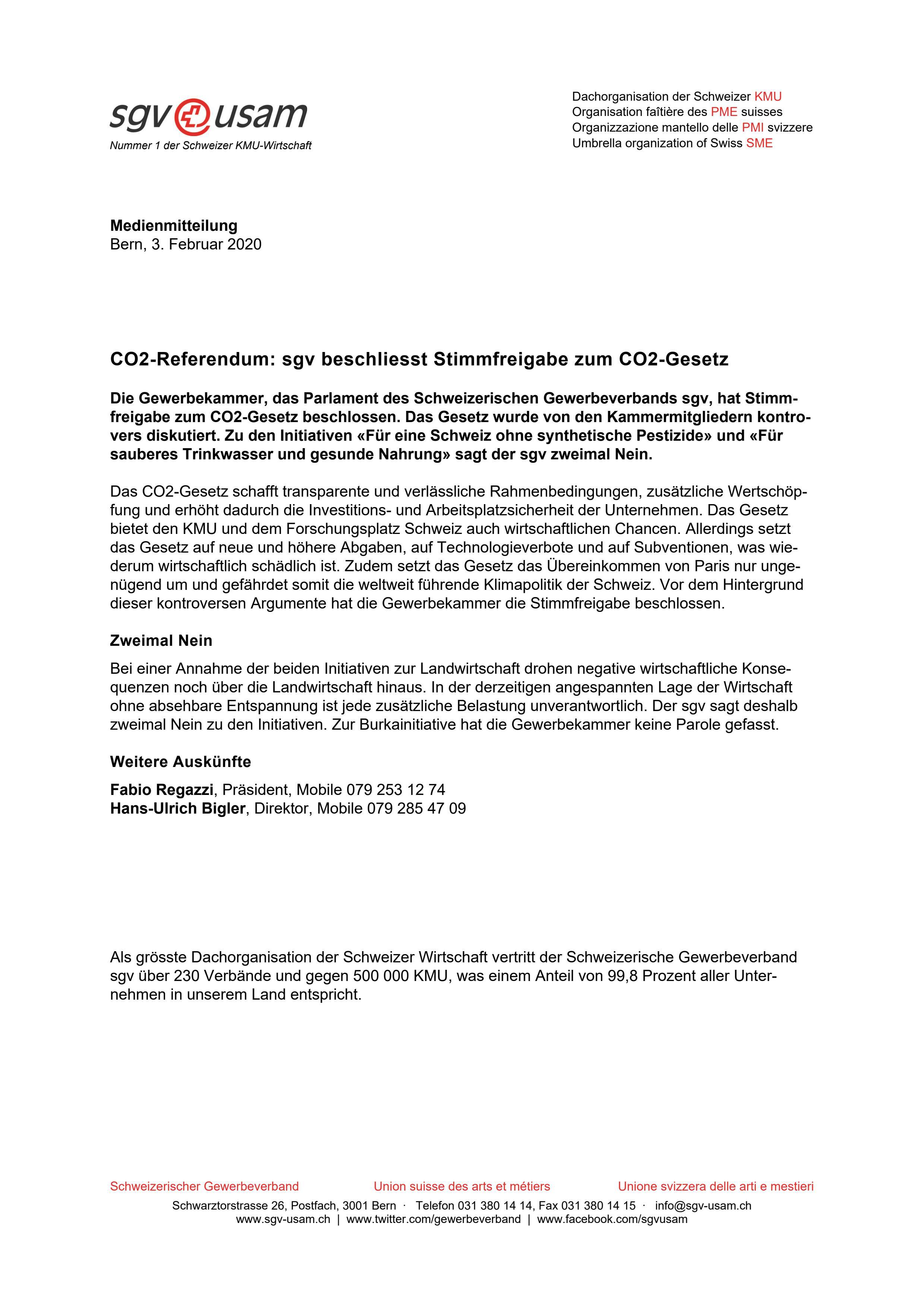 CO2-Referendum: sgv beschliesst Stimmfreigabe zum CO2-Gesetz