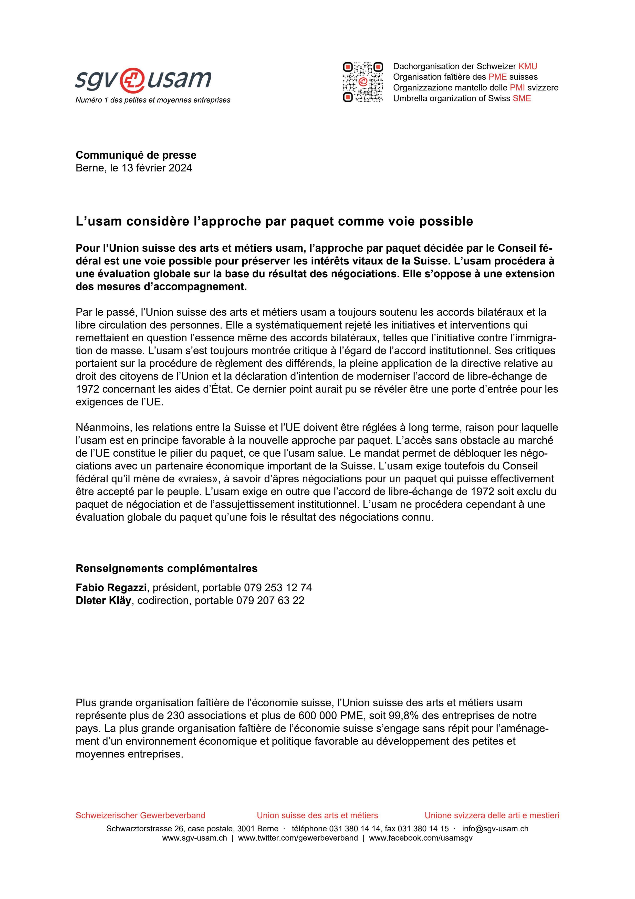 L’usam considère l’approche par paquet comme voie possible