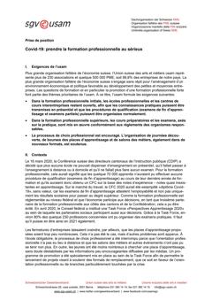  Prise de position «Covid-19: prendre la formation professionnelle au sérieux»