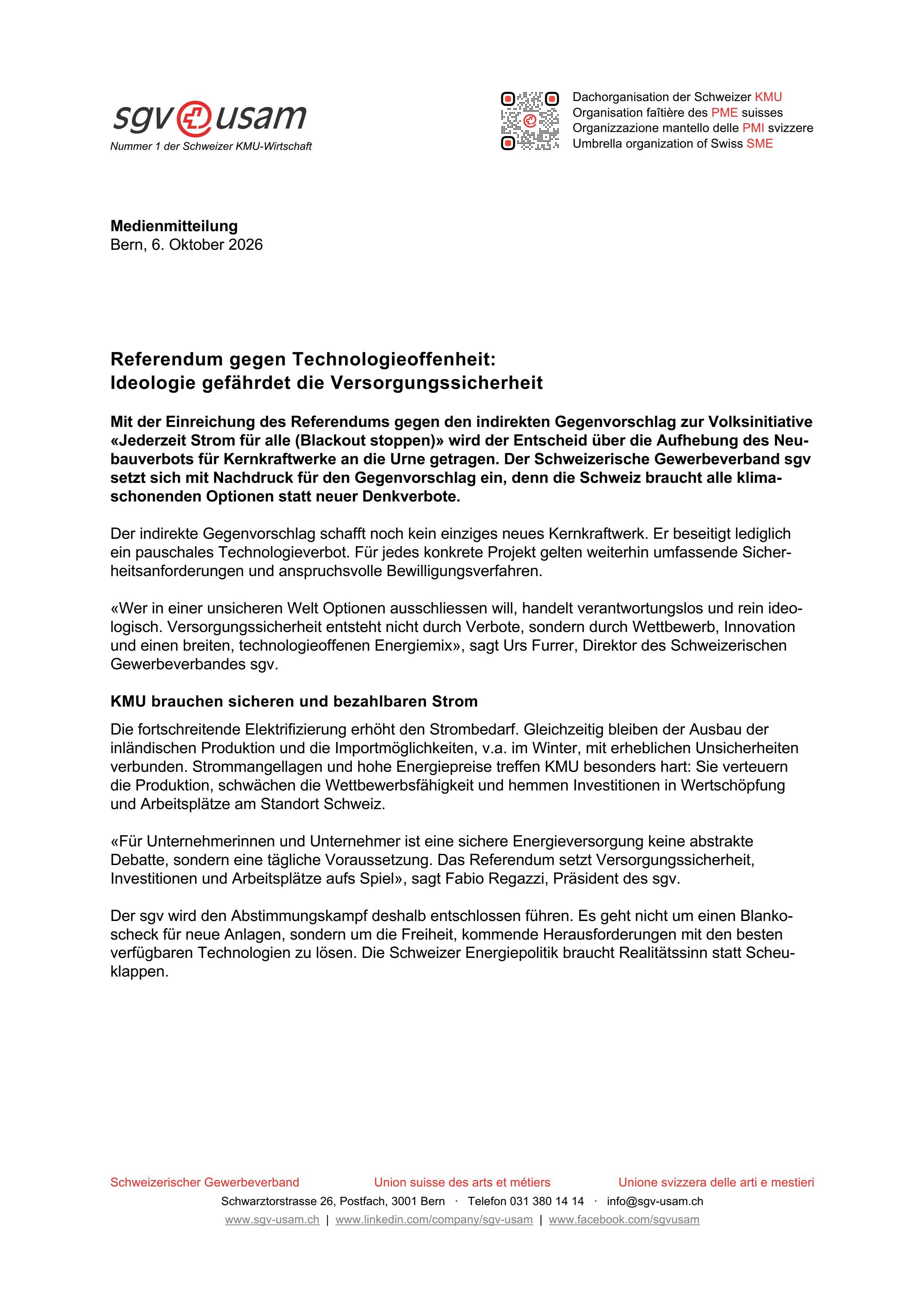Referendum gegen Technologieoffenheit: Ideologie gefährdet die Versorgungssicherheit