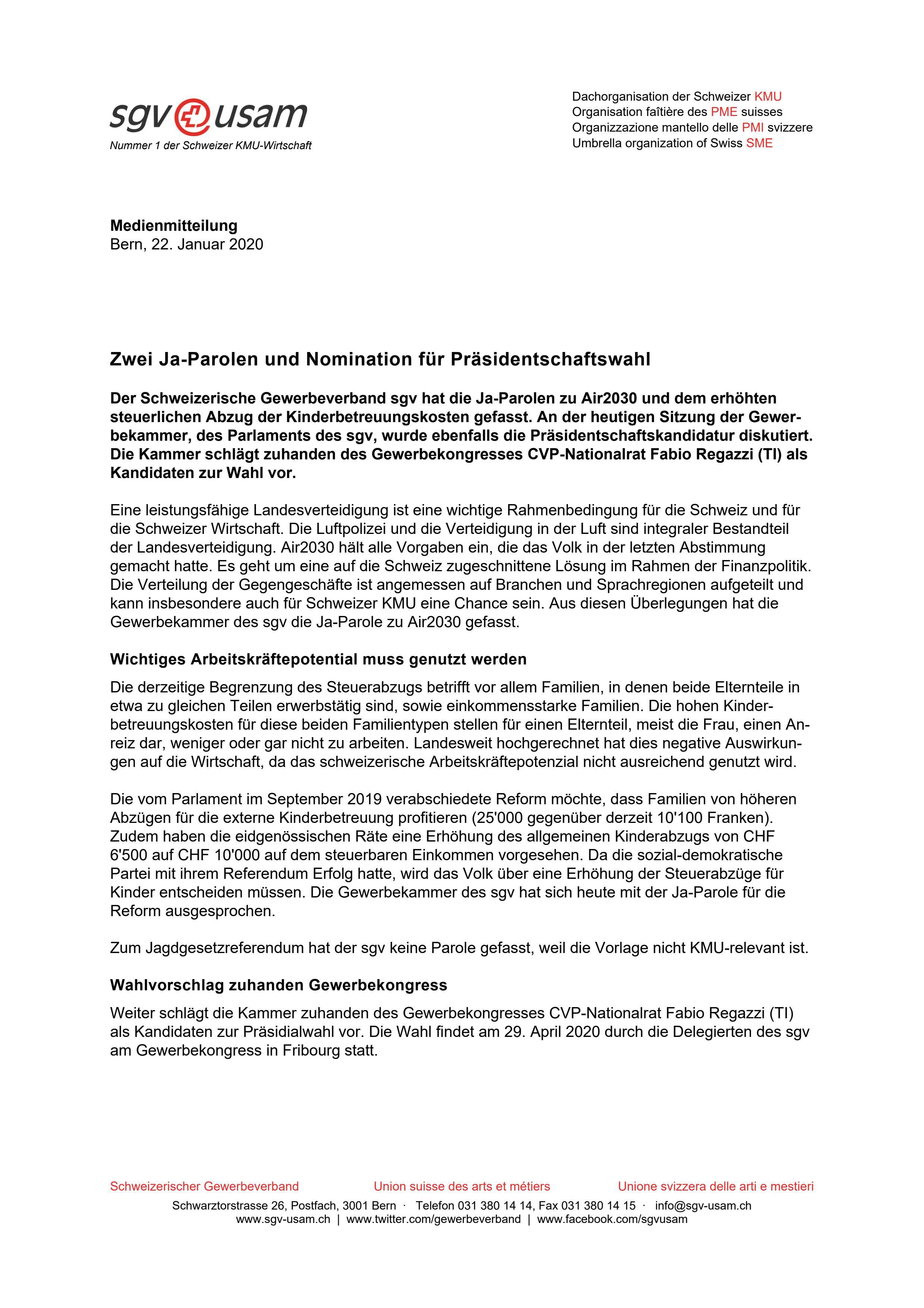 Zwei Ja-Parolen und Nomination für Präsidentschaftswahl