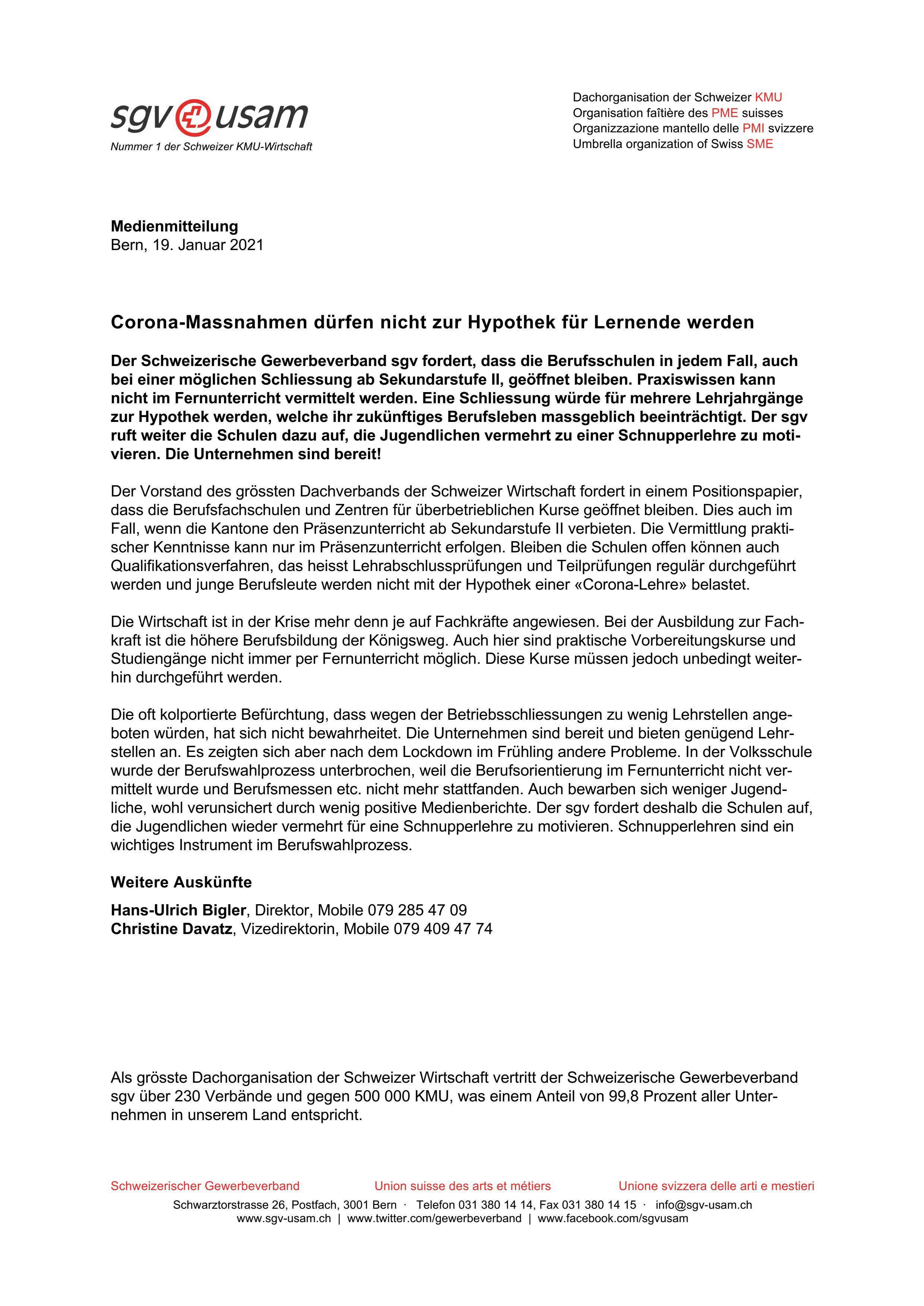 Corona-Massnahmen dürfen nicht zur Hypothek für Lernende werden