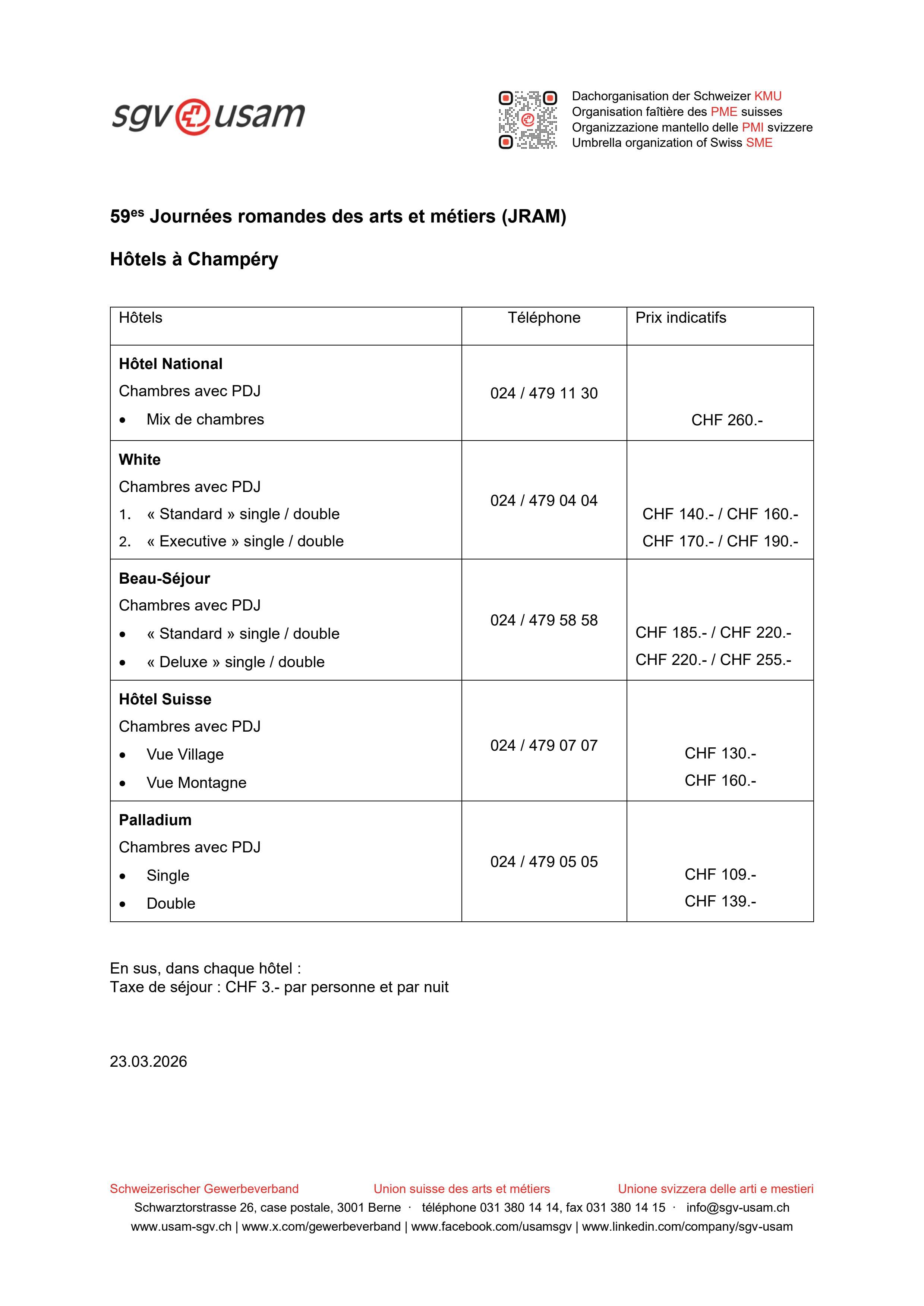  Liste des hôtels à Champéry