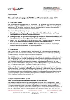  Positionspapier Finanzdienstleistungsgesetz FIDLEG und Finanzinstitutsgesetz FINIG