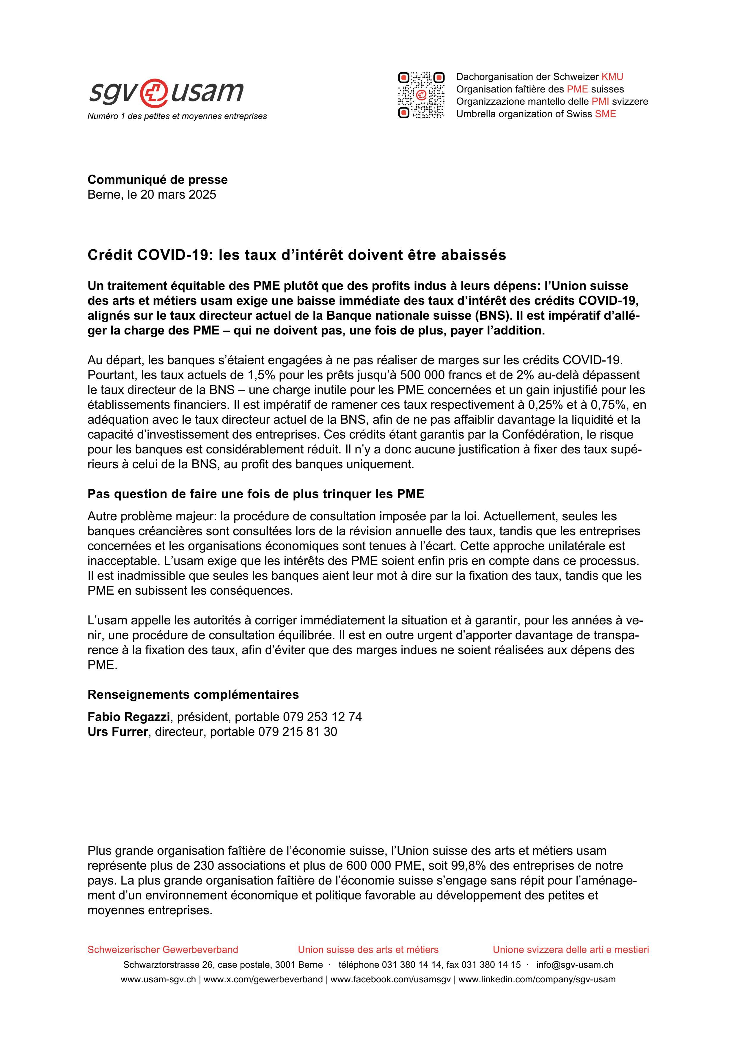 Crédit COVID-19: les taux d’intérêt doivent être abaissés