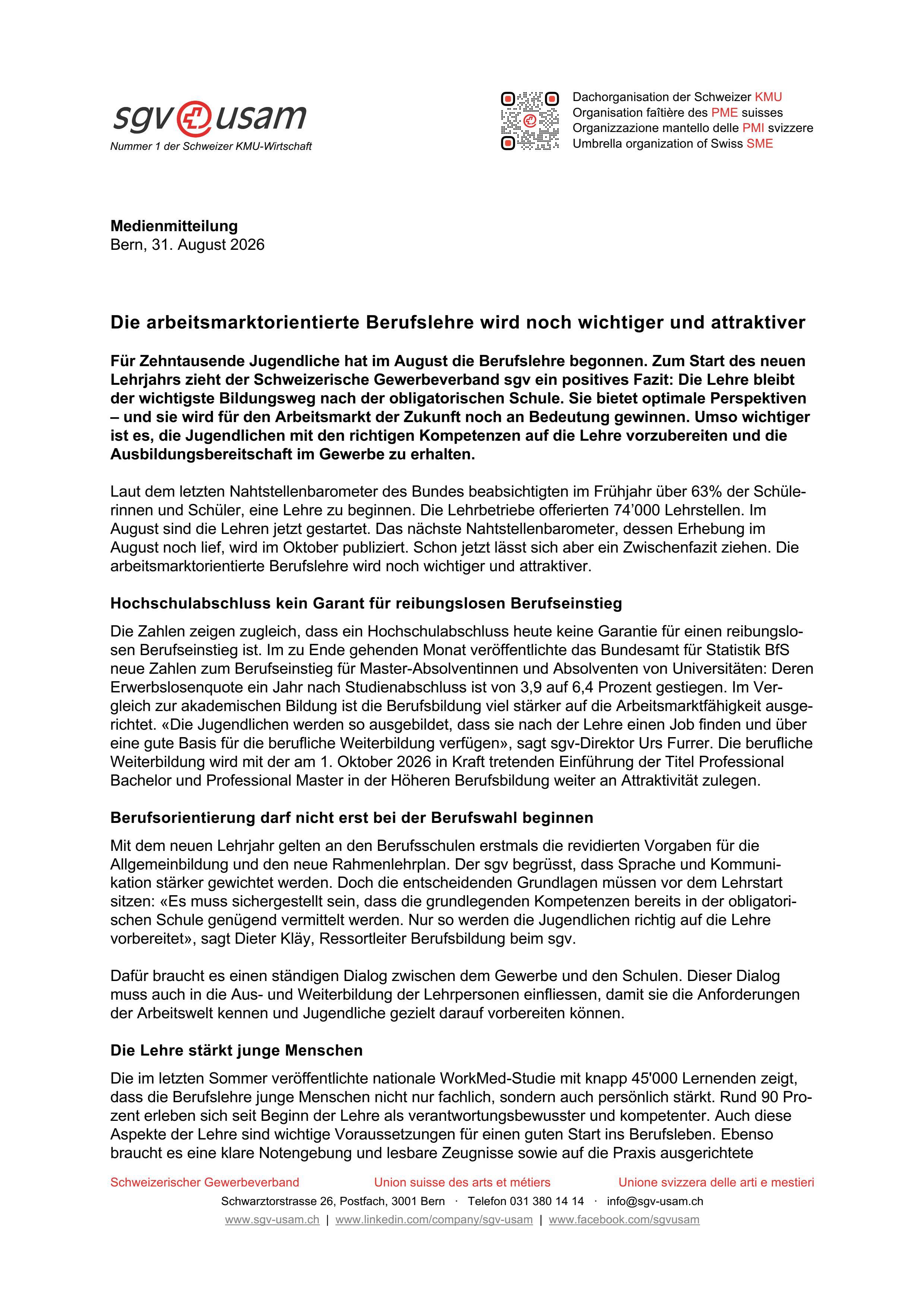 Die arbeitsmarktorientierte Berufslehre wird noch wichtiger und attraktiver