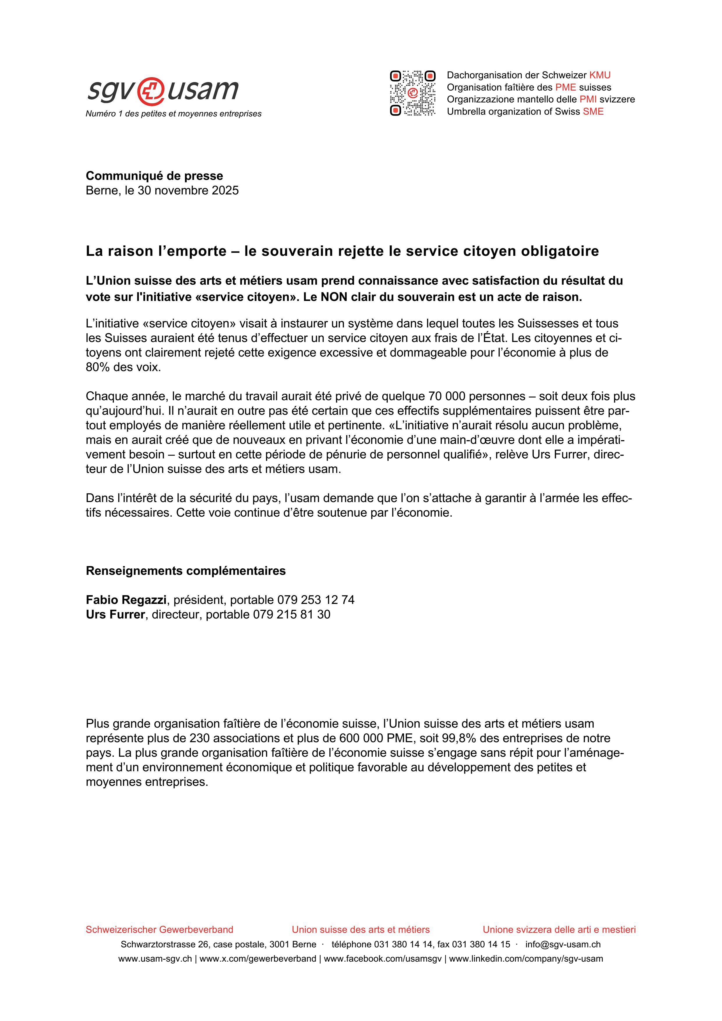 La raison l’emporte – le souverain rejette le service citoyen obligatoire