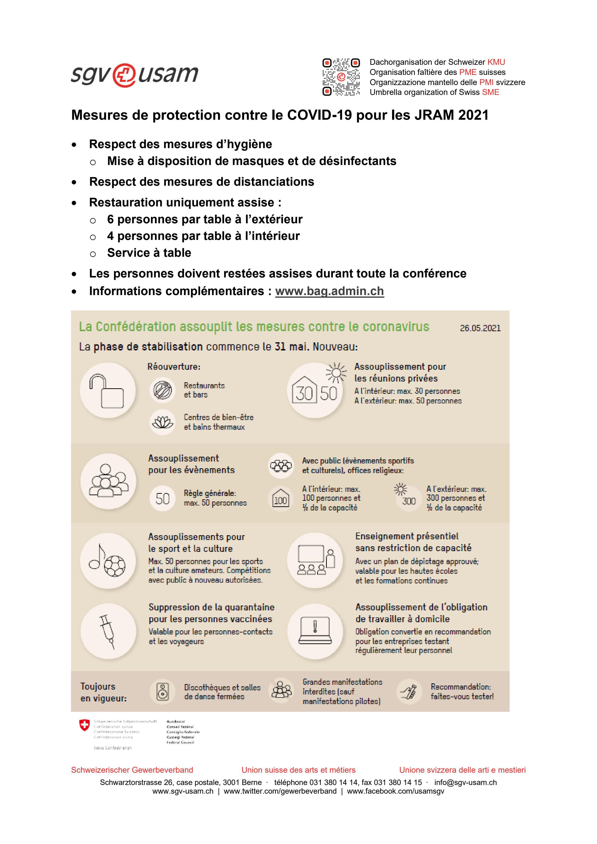  Mesures de protection contre le COVID-19 pour les JRAM 2021