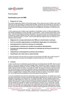  Prise de position «Numérisation pour les PME»