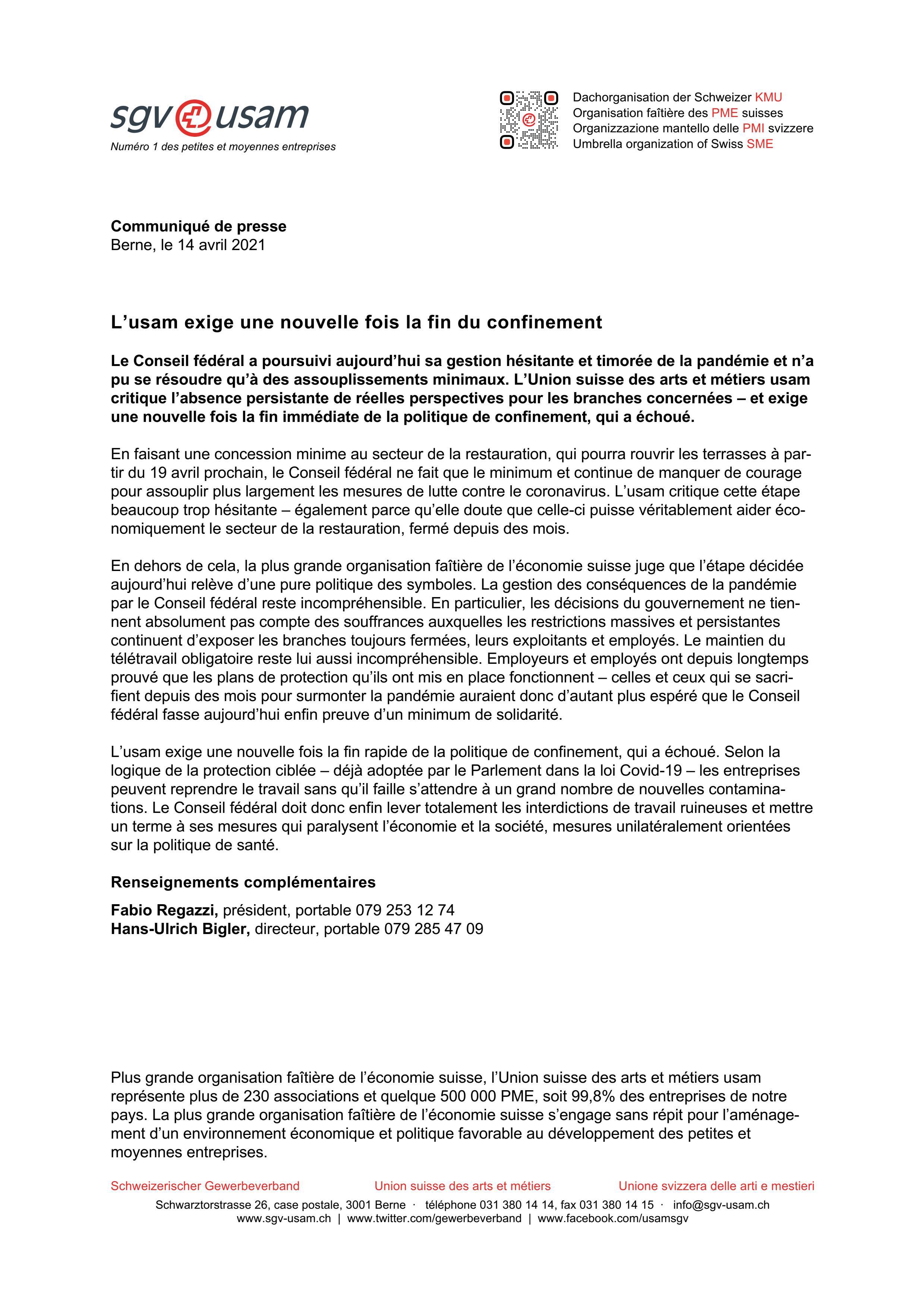 L’usam exige une nouvelle fois la fin du confinement