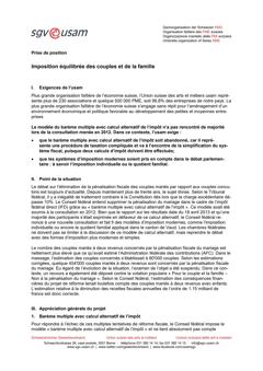  Prise de position Imposition équilibrée des couples et de la famille