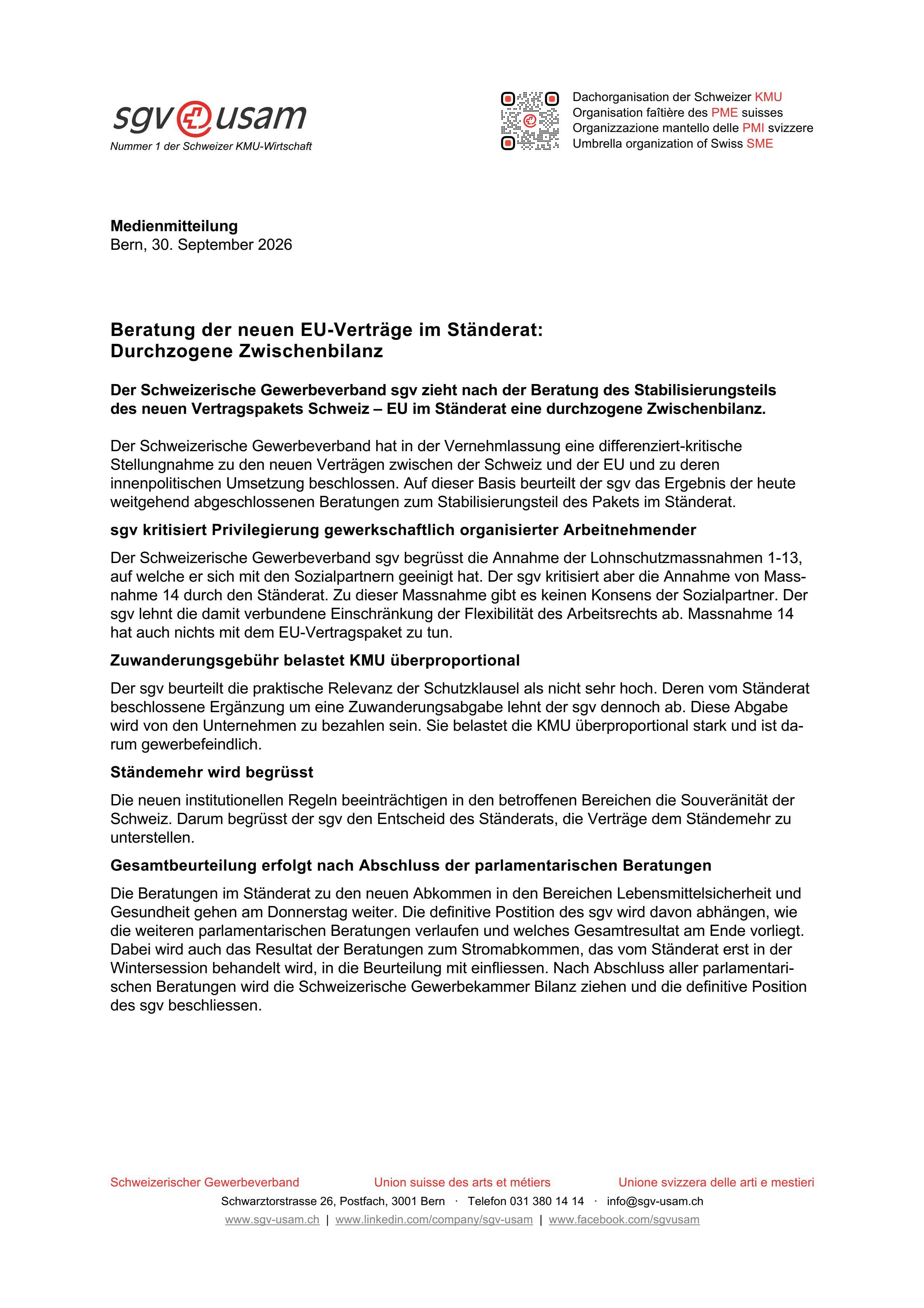 Beratung der neuen EU-Verträge im Ständerat: Durchzogene Zwischenbilanz