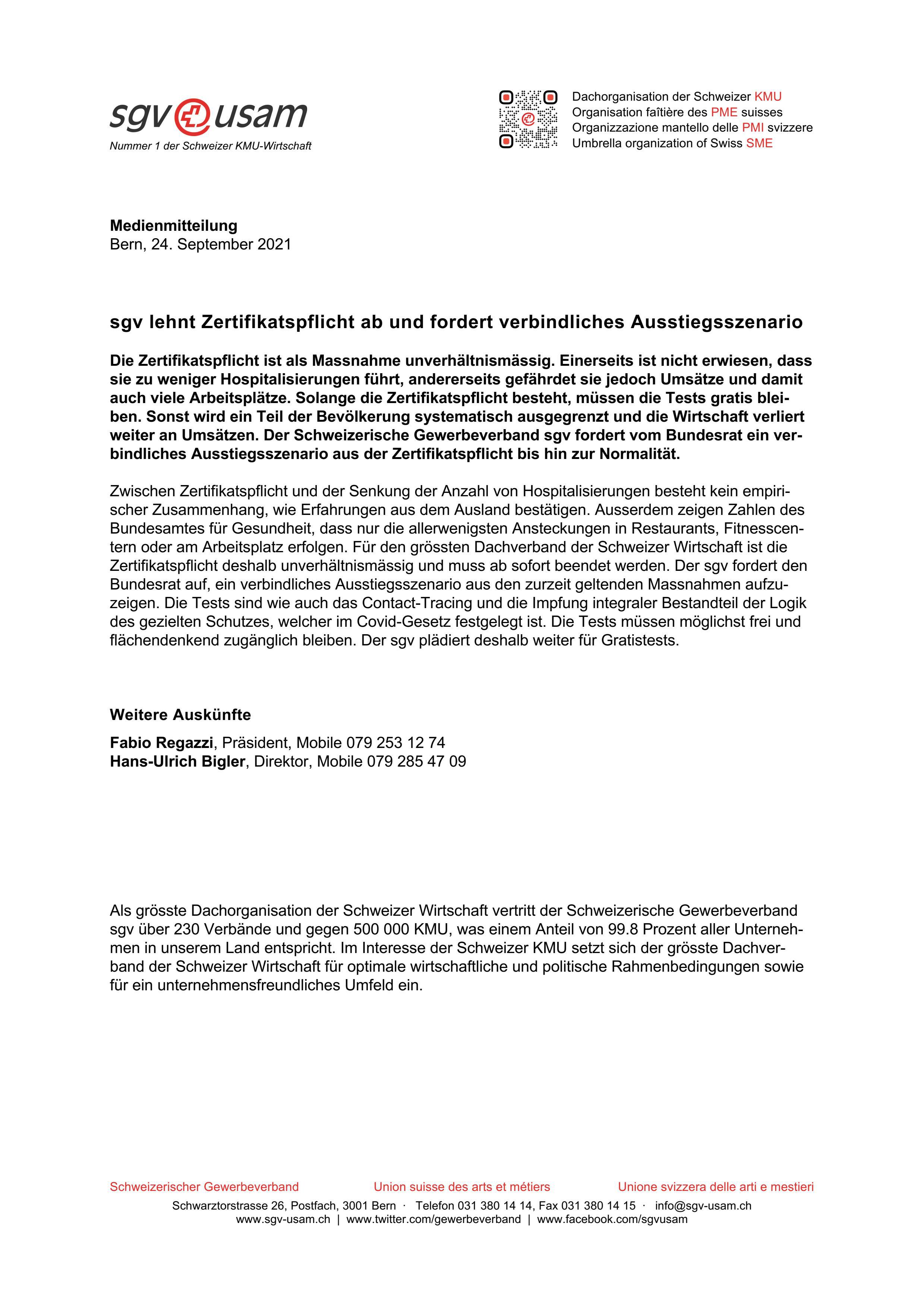 sgv lehnt Zertifikatspflicht ab und fordert verbindliches Ausstiegsszenario