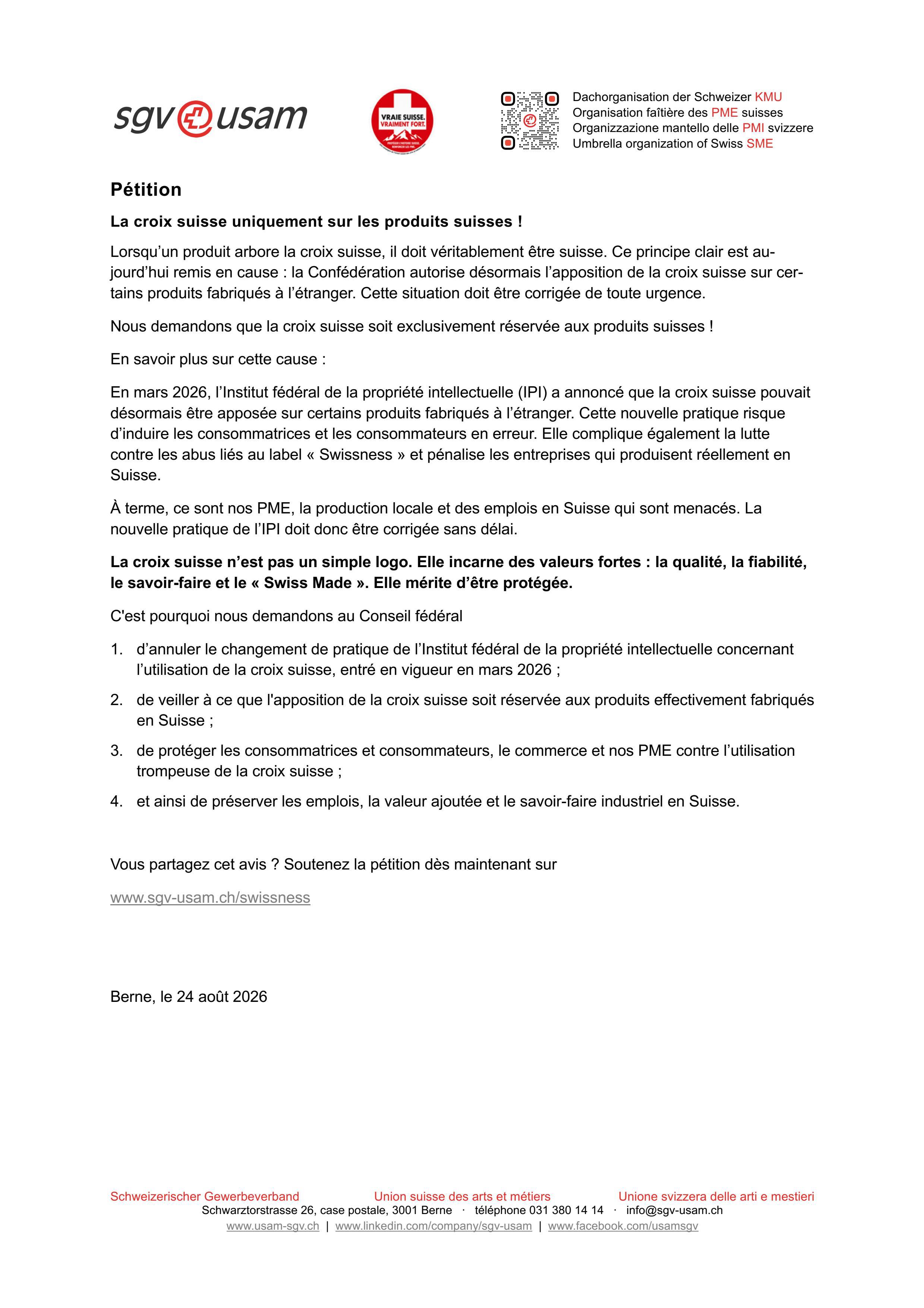  Pétition «La croix suisse uniquement sur les produits suisses!» (ficher PDF)