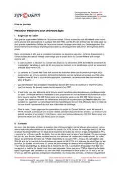  Prise de position Prestation transitoire pour chômeurs âgés