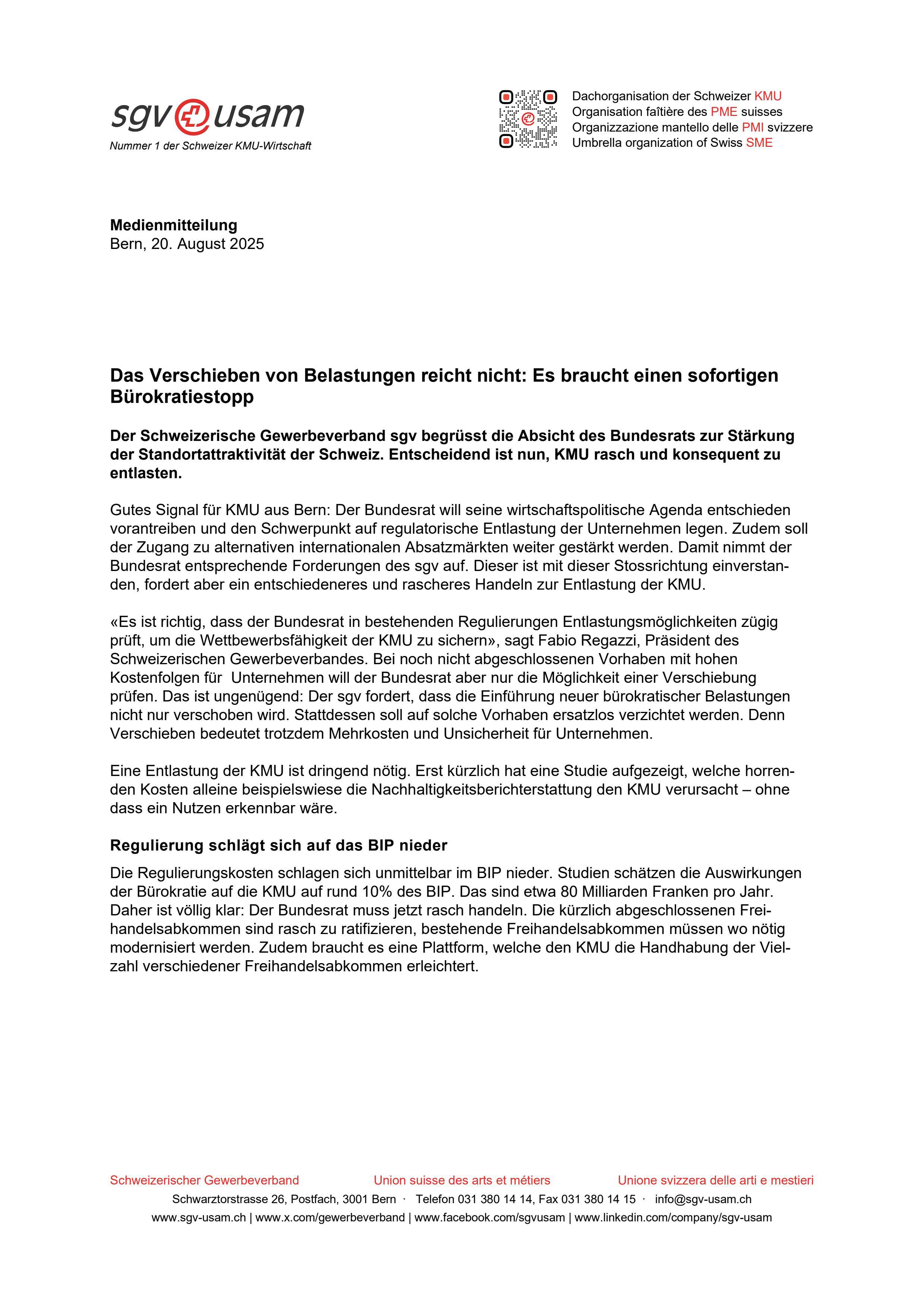 Das Verschieben von Belastungen reicht nicht: Es braucht einen sofortigen Bürokratiestopp