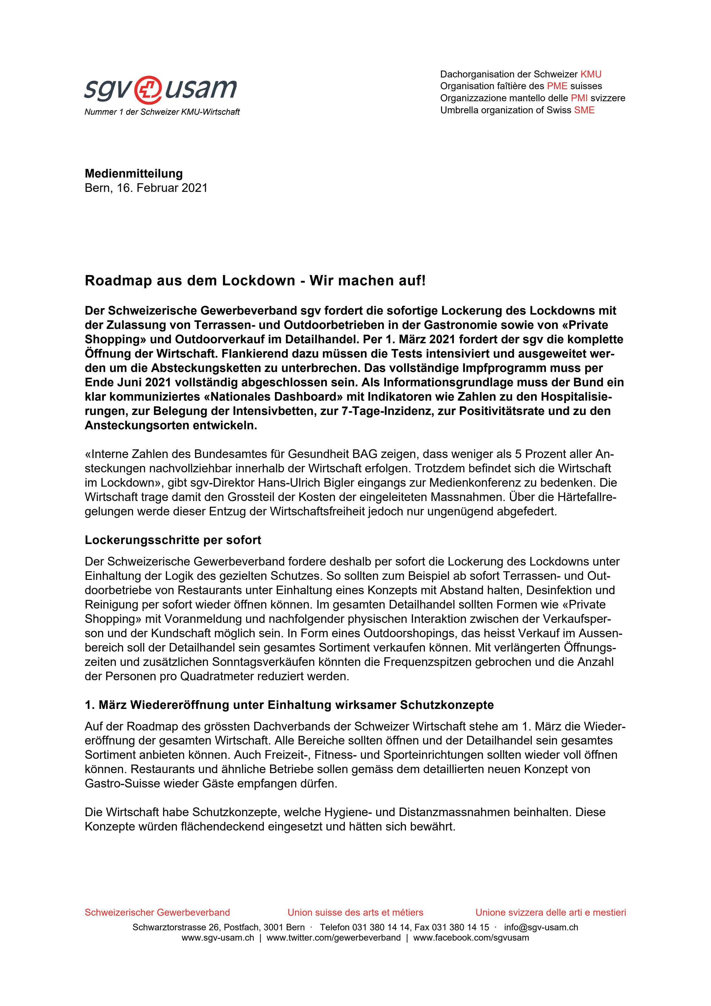 Roadmap aus dem Lockdown - Wir machen auf!