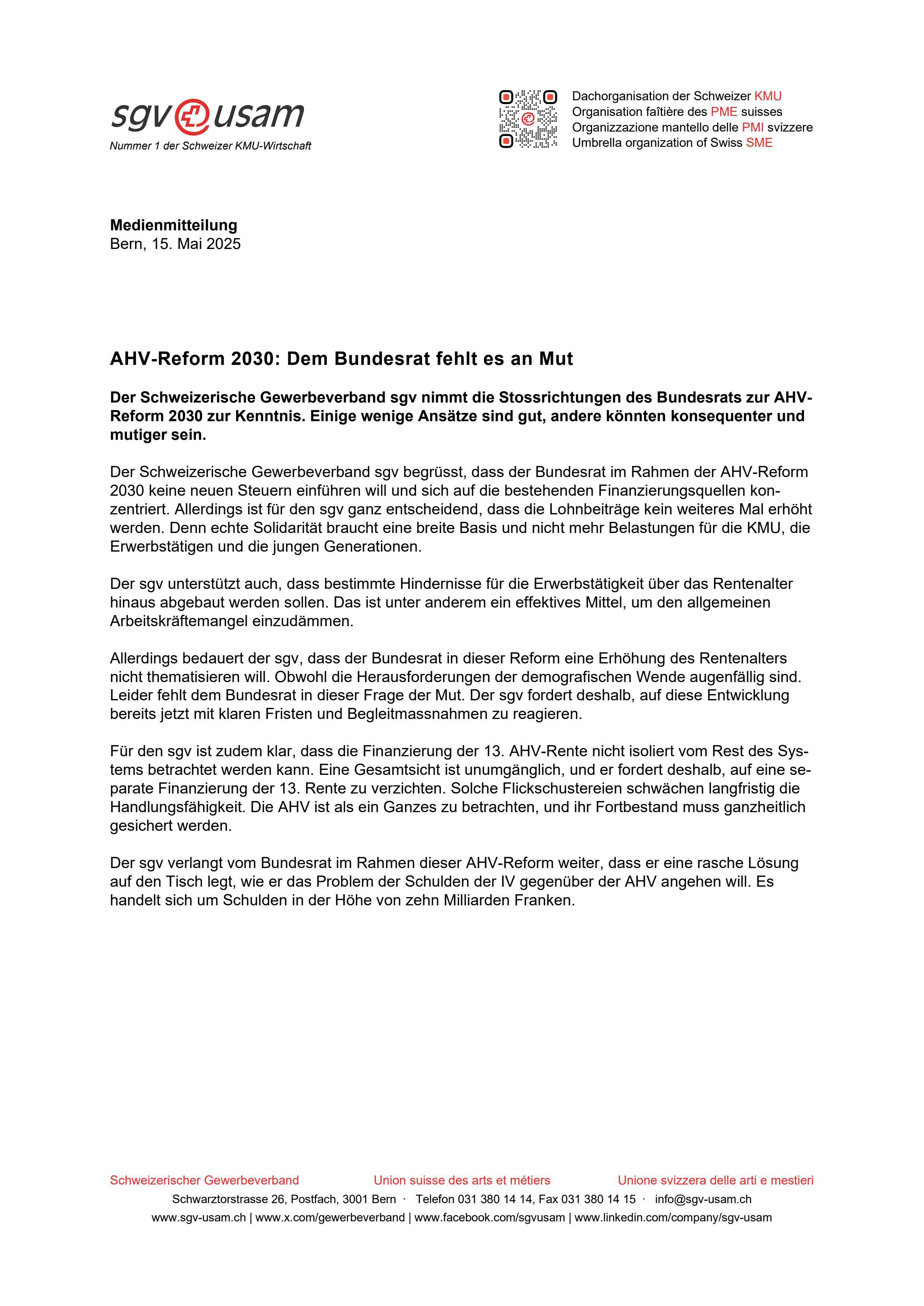 AHV-Reform 2030: Dem Bundesrat fehlt es an Mut