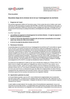  Prise de position Deuxième étape de la révision de la loi sur l’aménagement du territoire