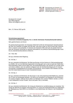  Teilrevision Umweltschutzgesetz, Pa. Iv. 20.433 «Schweizer Kreislaufwirtschaft stärken»