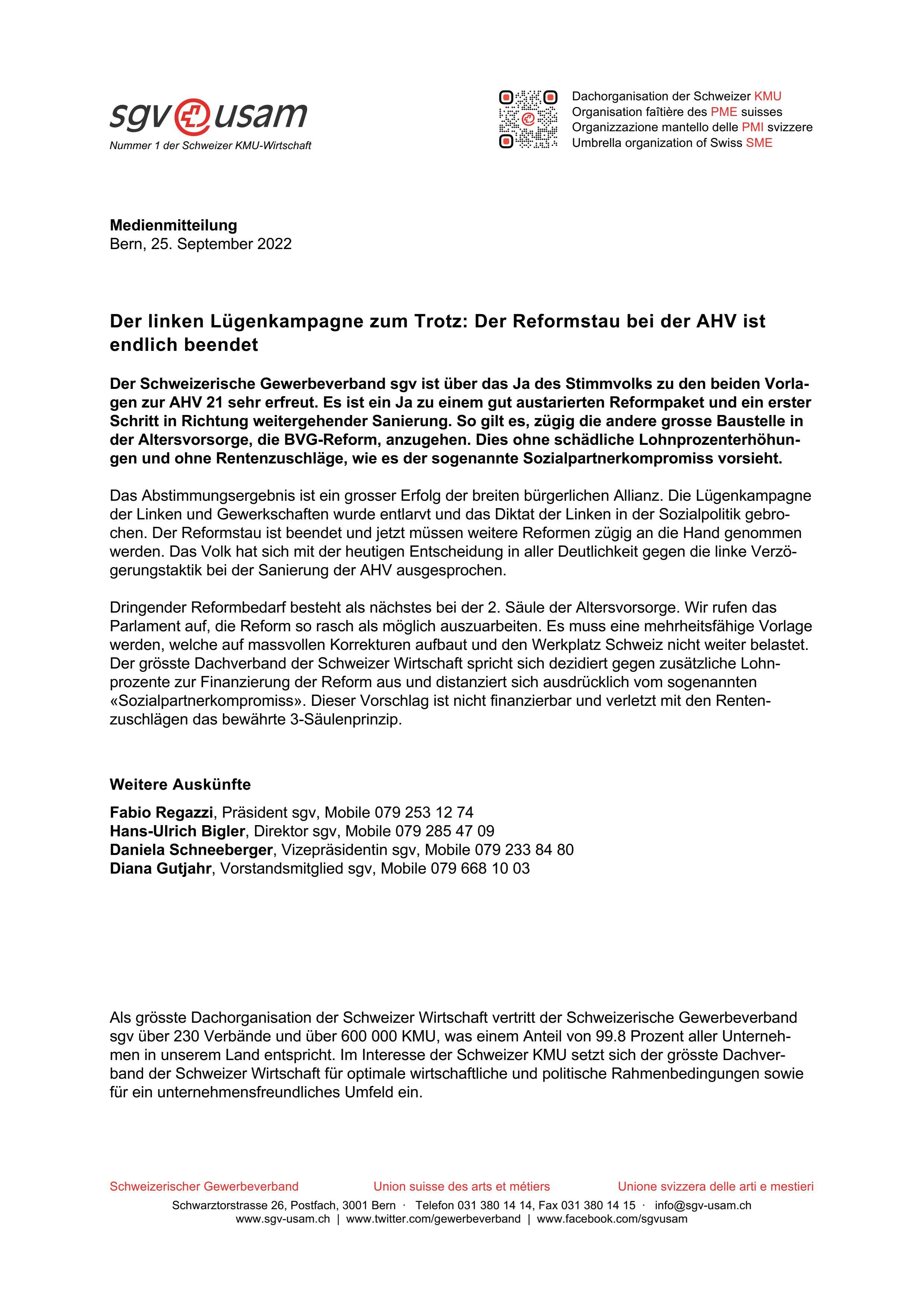 Der linken Lügenkampagne zum Trotz: Der Reformstau bei der AHV ist endlich beendet