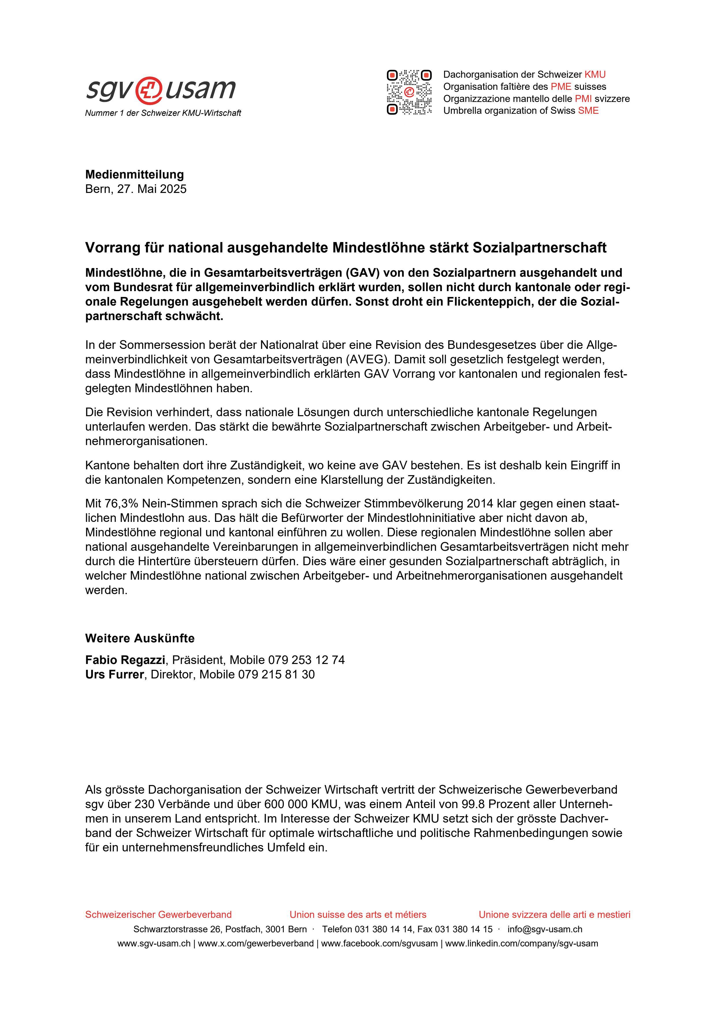 Vorrang für national ausgehandelte Mindestlöhne stärkt Sozialpartnerschaft