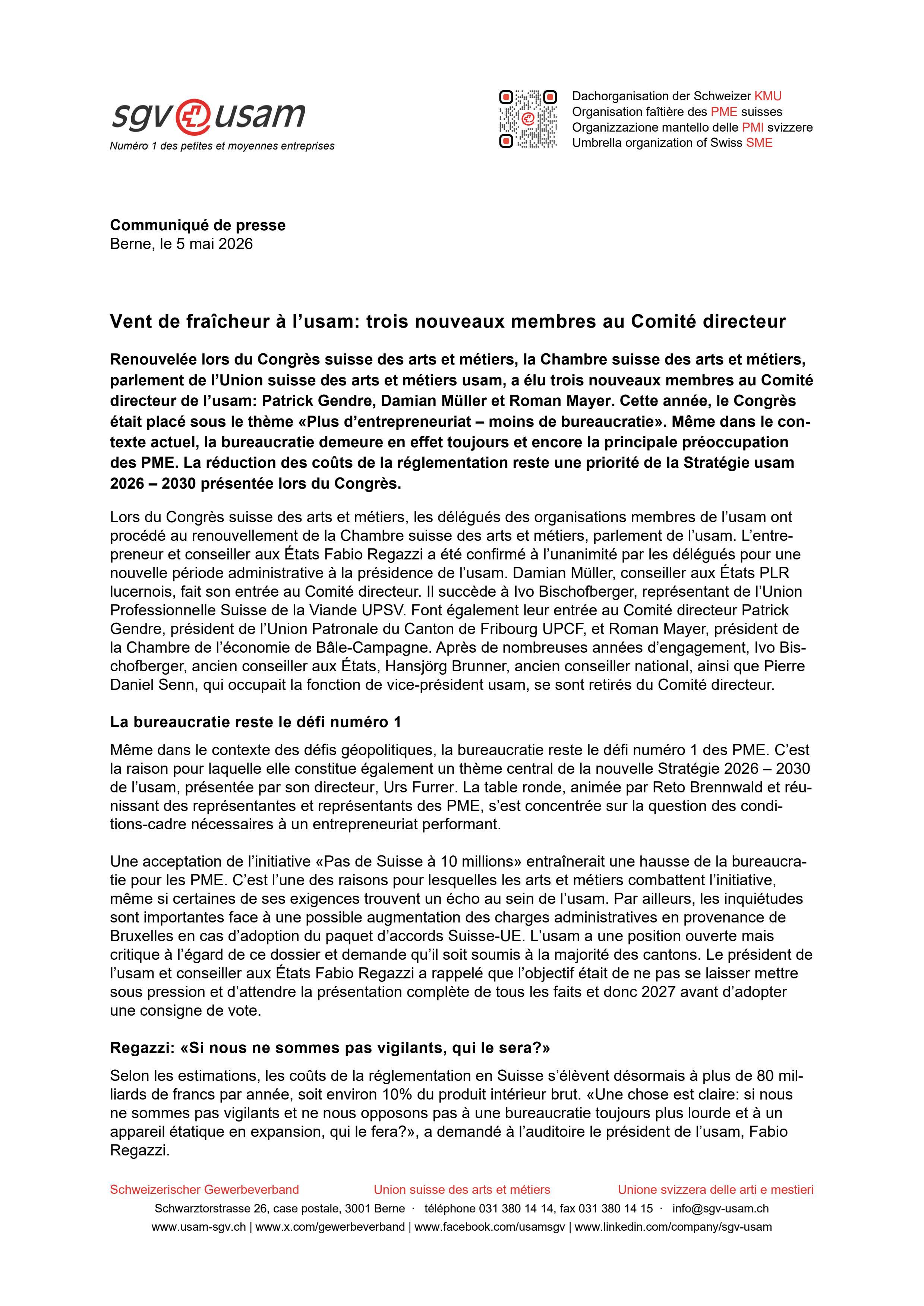 Vent de fraîcheur à l’usam: trois nouveaux membres au Comité directeur