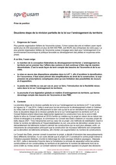 Deuxième étape de la révision partielle de la loi sur l’aménagement du territoire