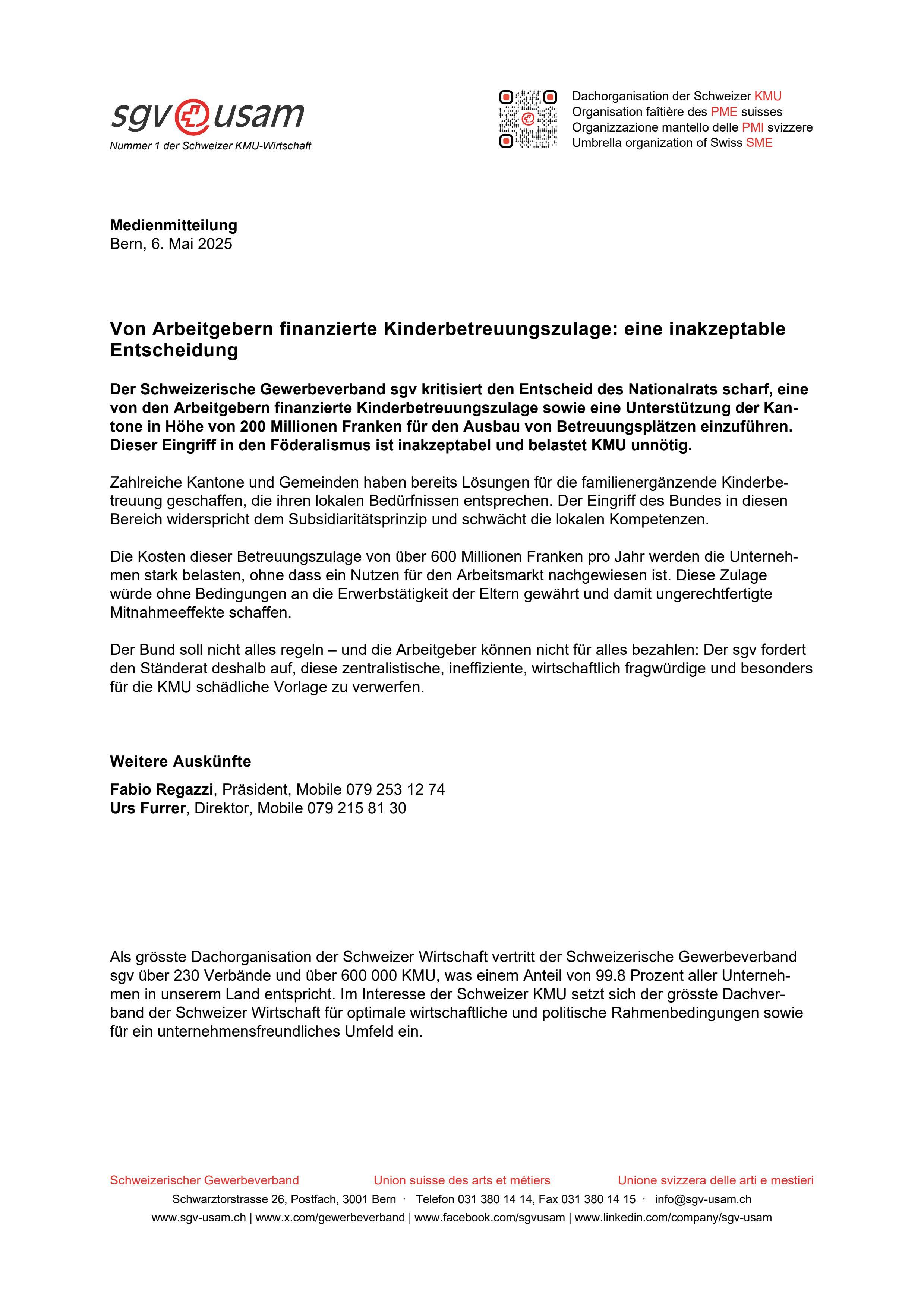 Von Arbeitgebern finanzierte Kinderbetreuungszulage: eine inakzeptable Entscheidung