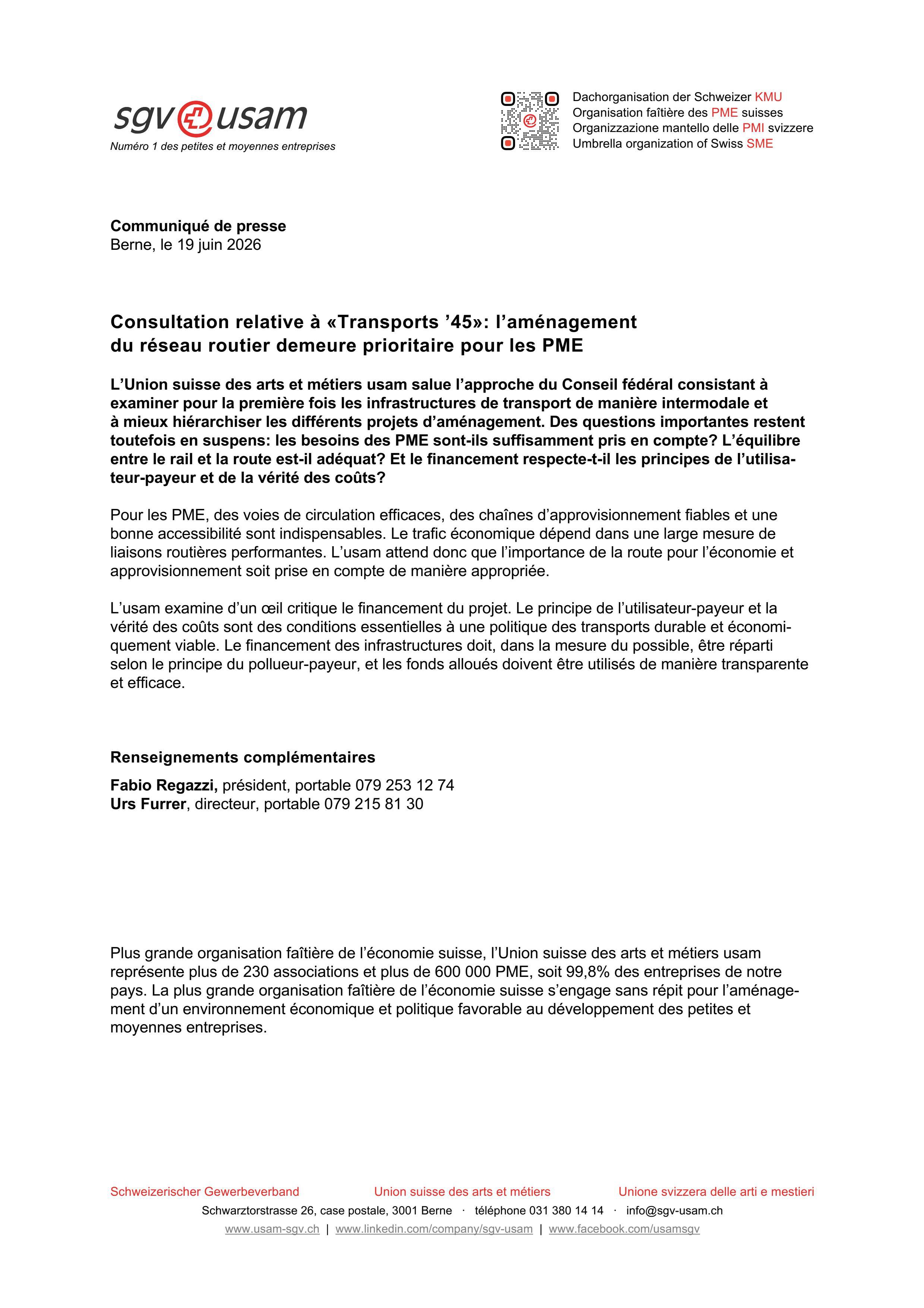 Consultation relative à «Transports ’45»: l’aménagement du réseau routier demeure prioritaire pour les PME
