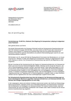  Vernehmlassung 15.438 Pa.Iv. Berberat. Eine Regelung für transparentes Lobbying im eidgenössischen Parlament