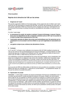  Prise de position Reprise de la directive de l’UE sur les armes