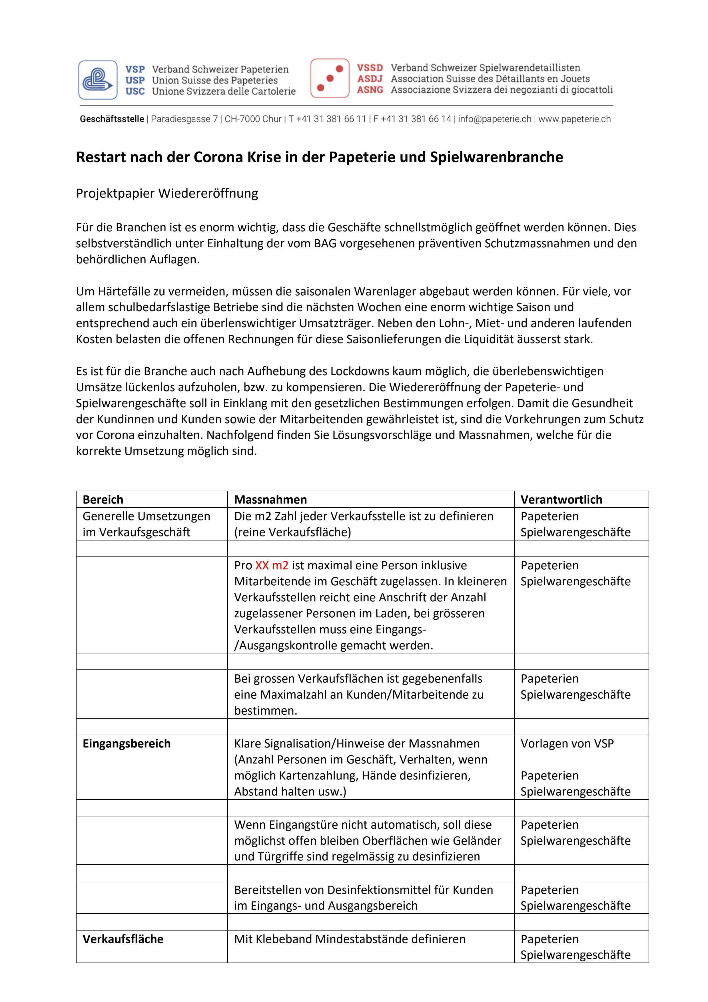  Konzept «Smart Restart» Papeterien, VSP Verband Schweizerischer Papeterien (disponible en allemand seulement)