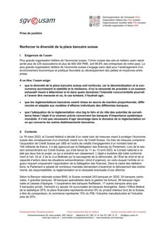  Renforcer la diversité de la place bancaire suisse