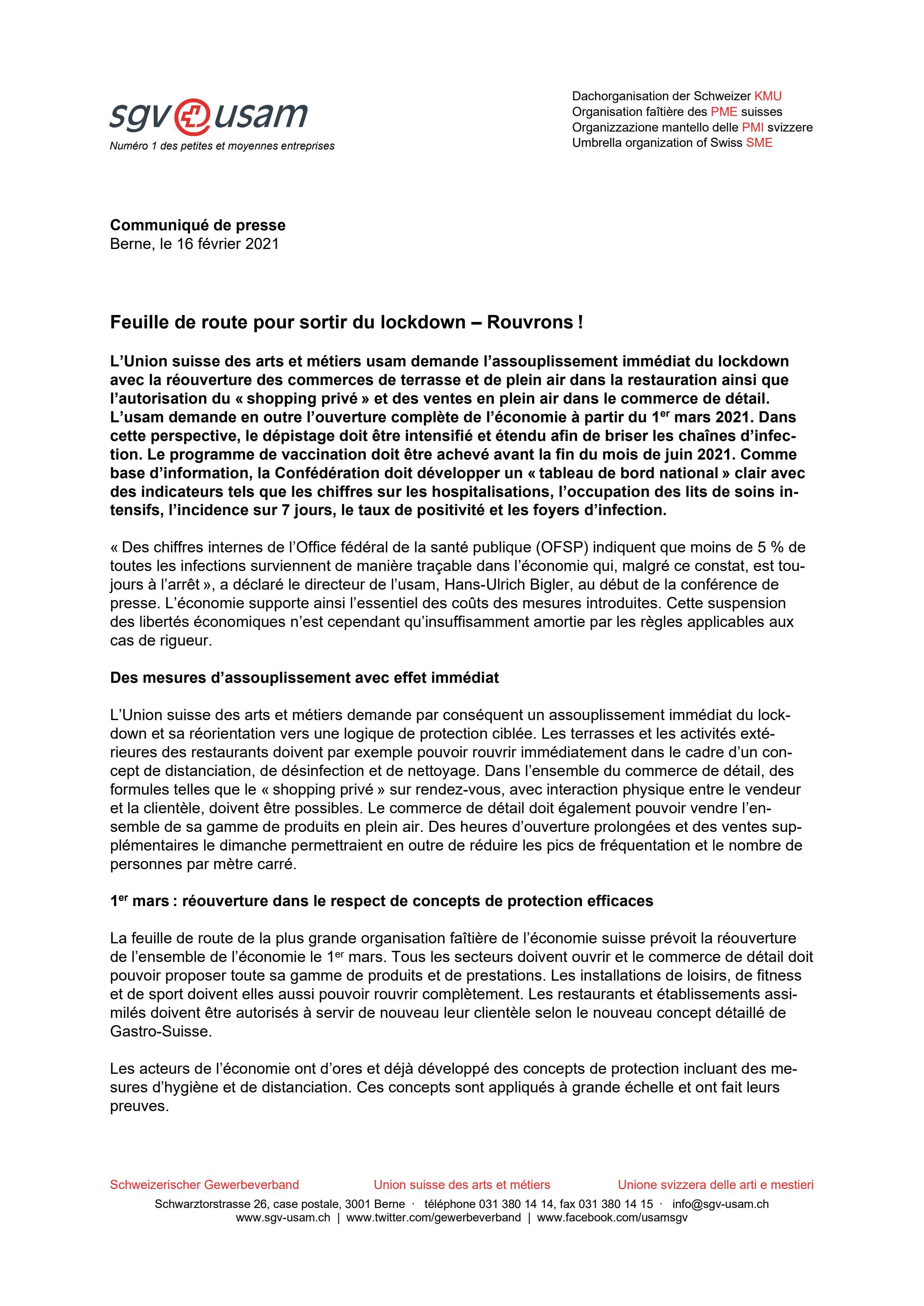 Feuille de route pour sortir du lockdown – Rouvrons!