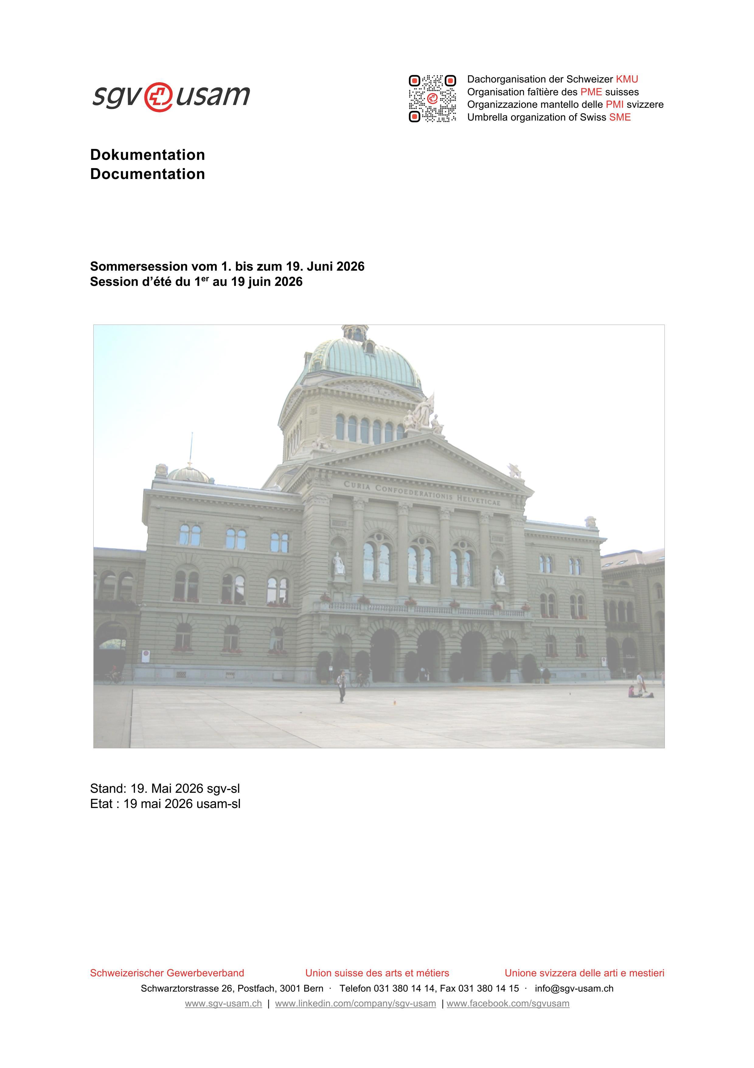  Schweizerischer Gewerbeverband sgv - Dokumentation Sommersession 2026