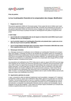  Prise de position Loi sur la péréquation financière et la compensation des charges. Modification