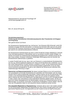  Vernehmlassungsantwort Einführung des automatischen Informationsaustauschs über Finanzkonten mit Singapur und Hong Kong