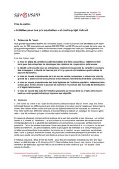  Prise de position « Initiative pour des prix équitables » et contre-projet indirect