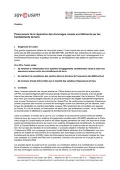  Financement de la réparation des dommages causés aux bâtiments par les tremblements de terre