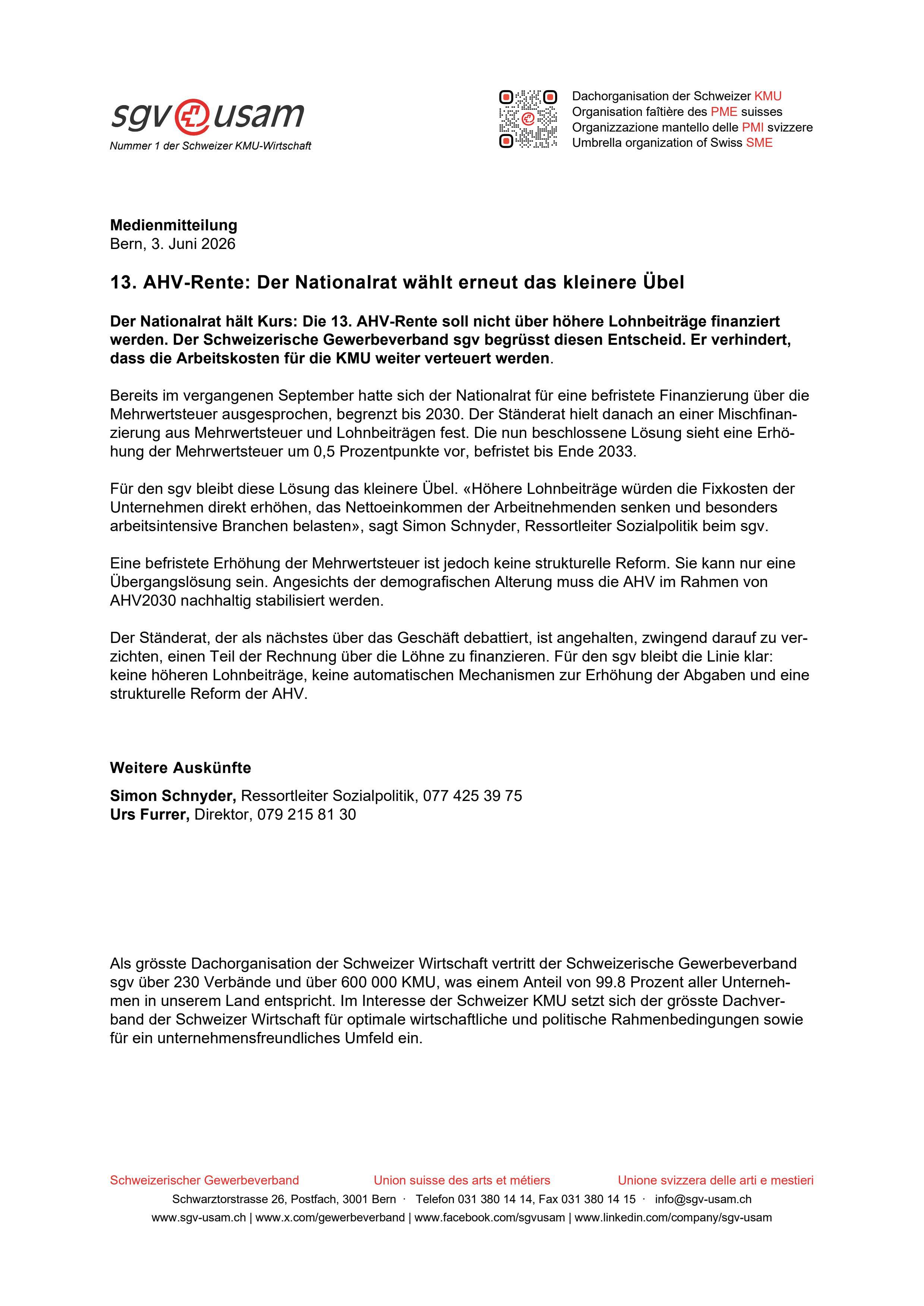 13. AHV-Rente: Der Nationalrat wählt erneut das kleinere Übel