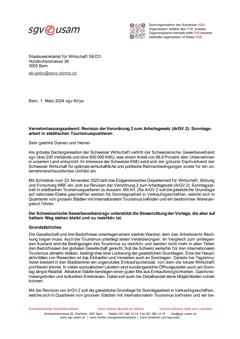  Revision der Verordnung 2 zum Arbeitsgesetz (ArGV 2): Sonntagsarbeit in städtischen Tourismusquartieren