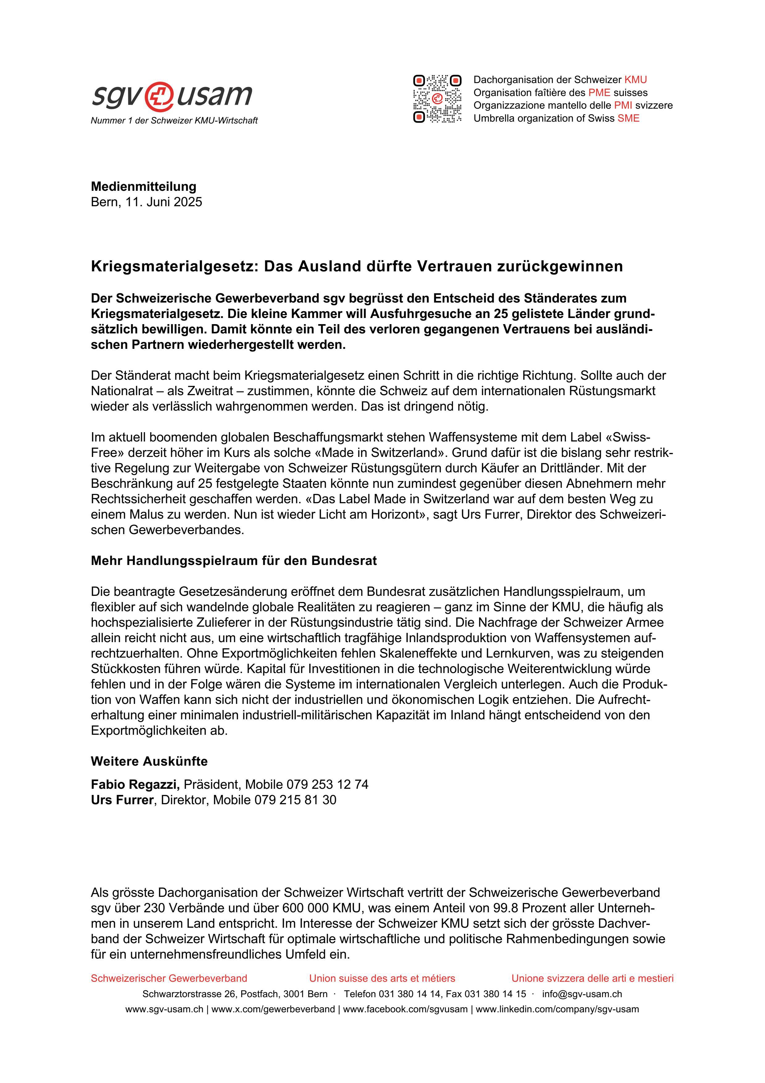 Kriegsmaterialgesetz: Das Ausland dürfte Vertrauen zurückgewinnen