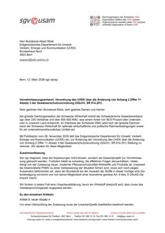  Verordnung des UVEK über die Änderung von Anhang 2 Ziffer 11 Absatz 3 der Gewässerschutzverordnung (GSchV, SR 814.201)