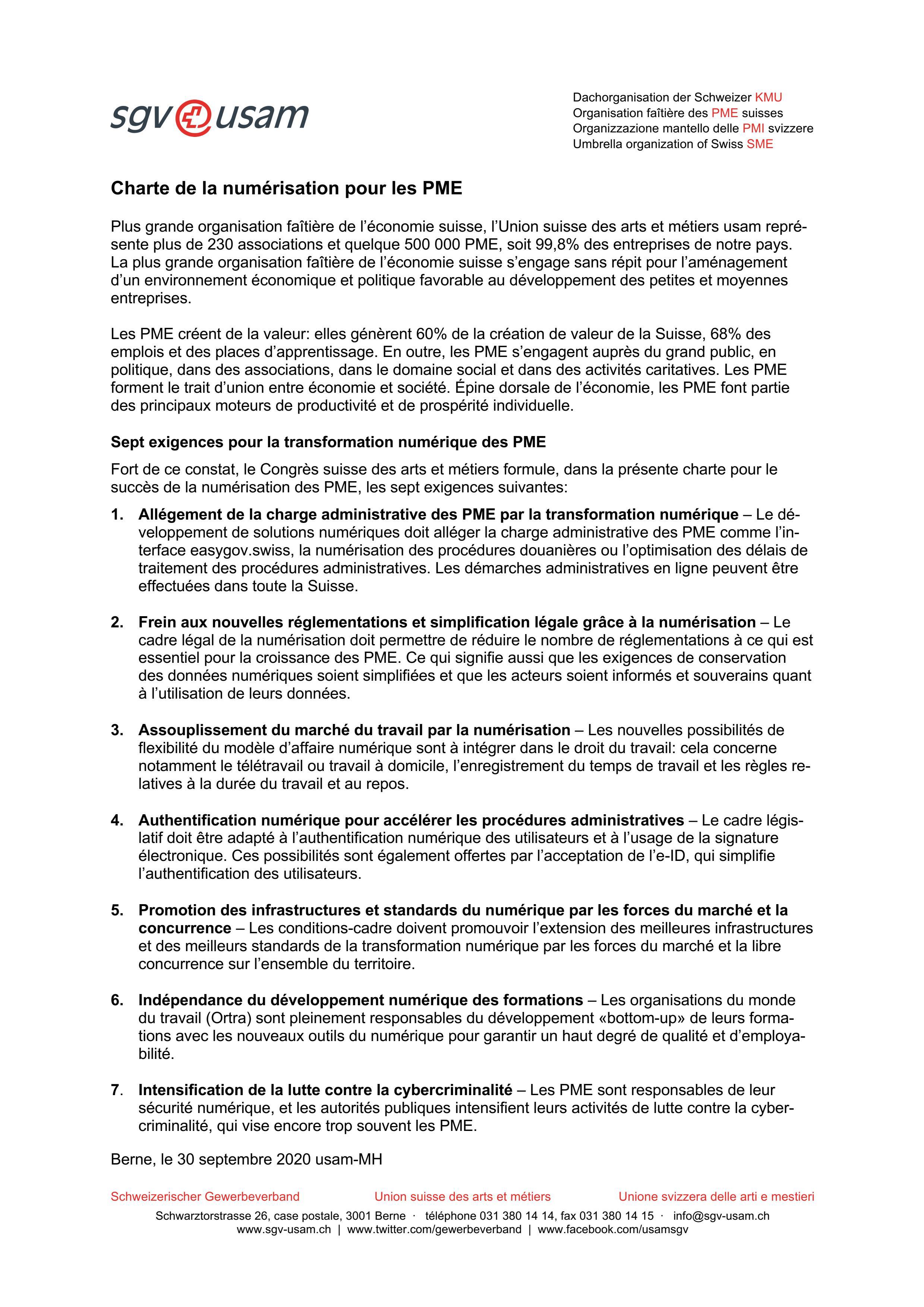  Charte de la numérisation pour les PME