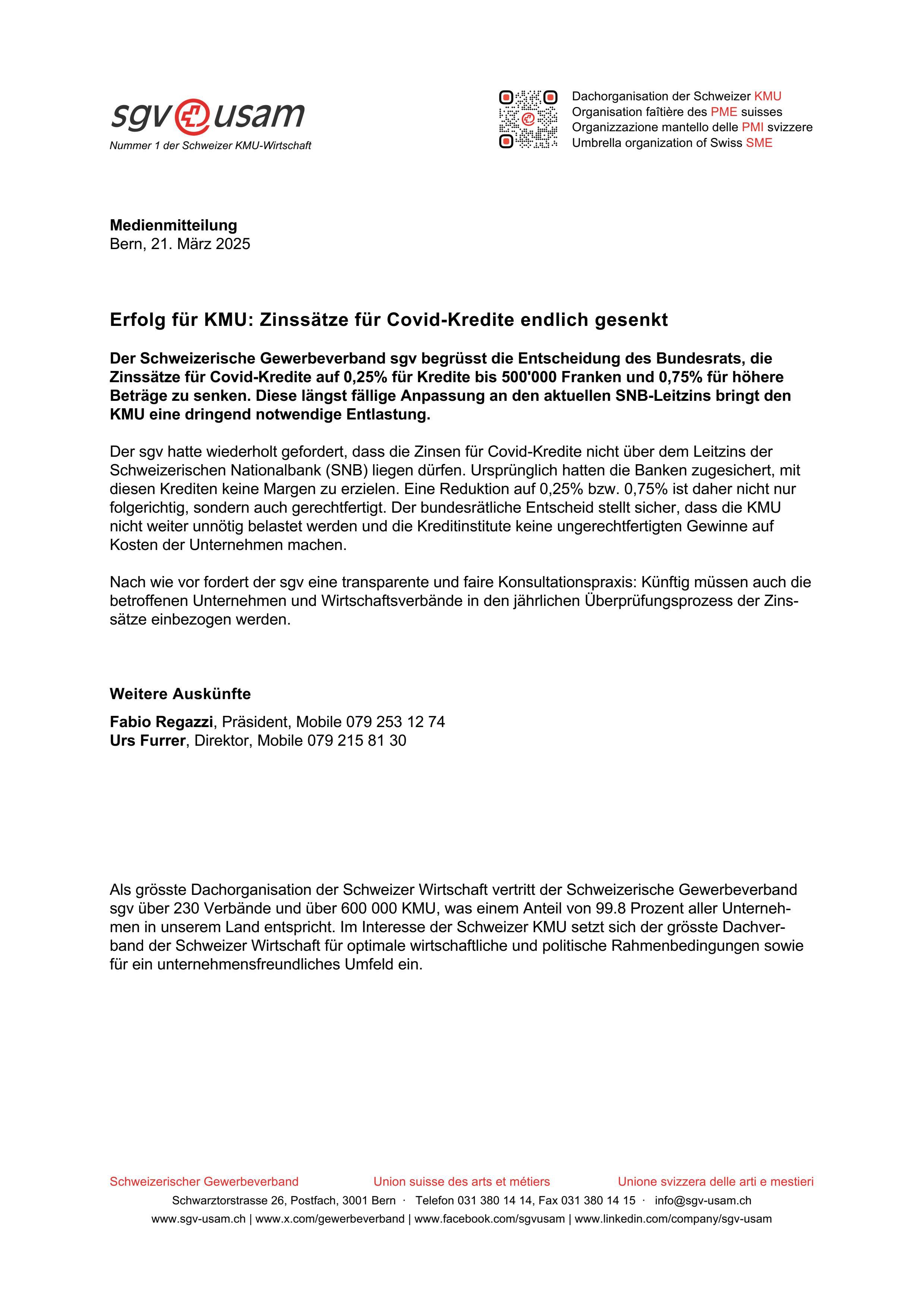 Erfolg für KMU: Zinssätze für Covid-Kredite endlich gesenkt