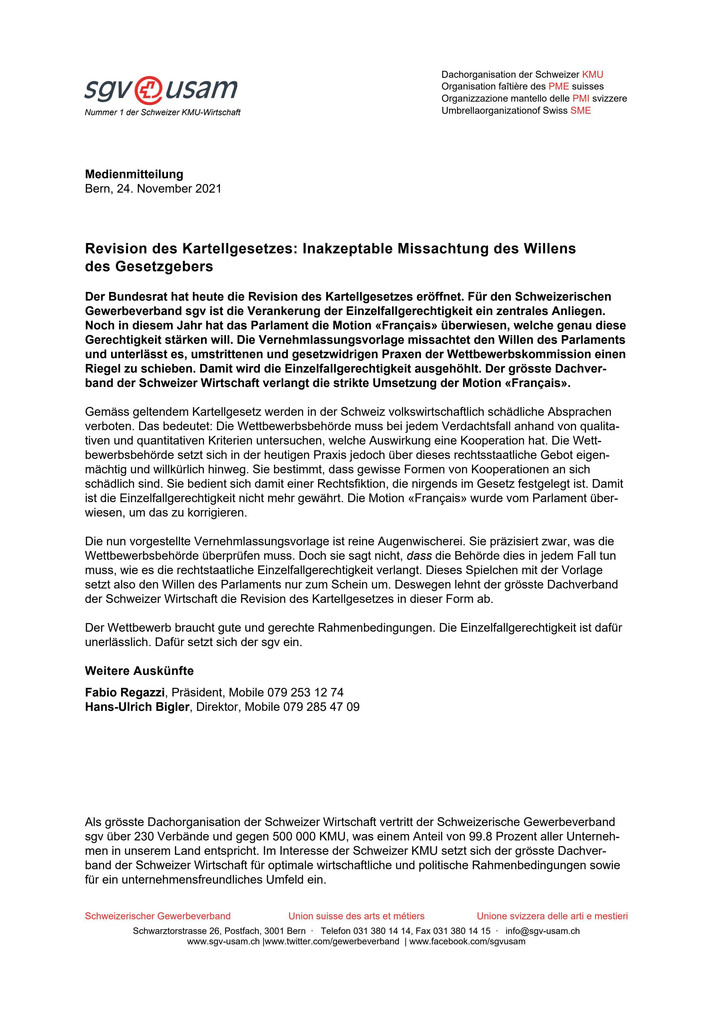 Revision des Kartellgesetzes: Inakzeptable Missachtung des Willens des Gesetzgebers